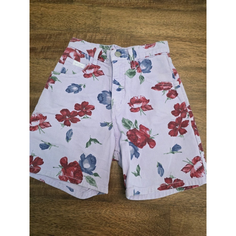Vintage Guess Kids High Waist‎ Jean Shorts Size 6 Lilac Floral 100% Cotton